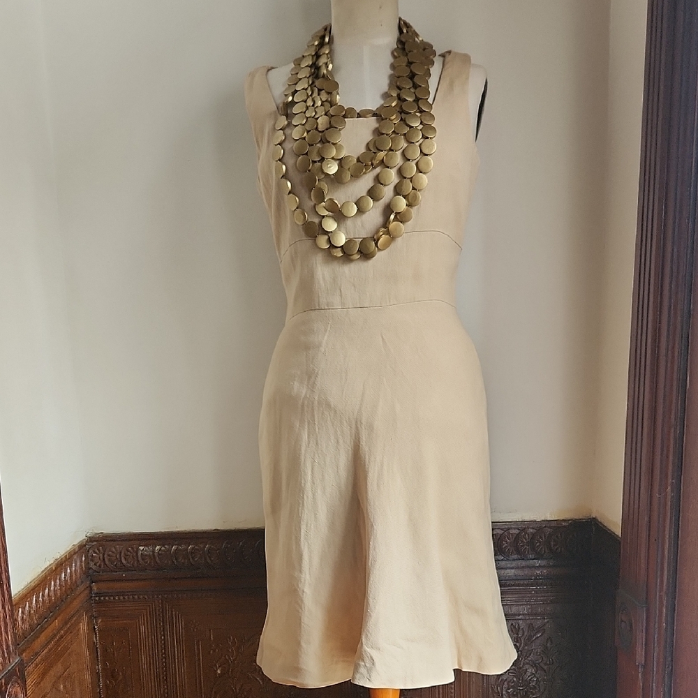 VTG VICTOR VICTORIA Linen Blend Taupe Skater Dress Sz 8/42